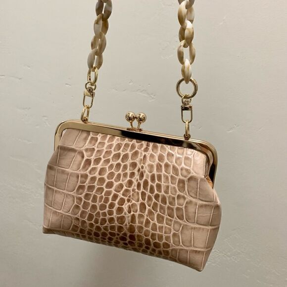 Handmade Genuine Leather Croc-Embossed Kisslock Clutch/Shoulder bag/Crossbody - Picture 10 of 16